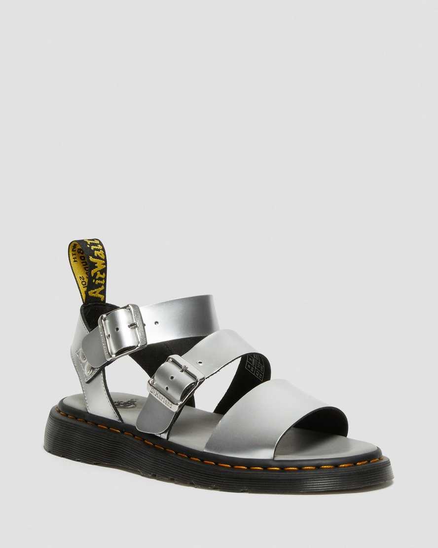 Dr. Martens Gryphon Metallic Lær Gladiator Sandaler Dame Sølv [7186FEDCQ]